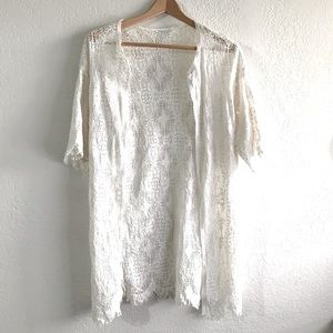 Vintage Bohemian Quarter Sleeve Lace Straight Collar Cardigan Layering Piece